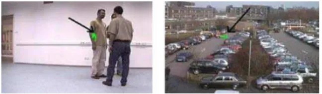 Fig. 4. False alarms issued by Method2 on the arm of the man(left) and on the fire-colored parking car.
