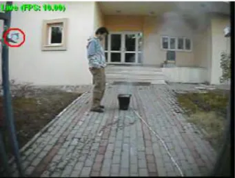 Figure 7:  The PIR sensor is encircled.  The fire is close to die  out  completely.  A  man  is  also  within  the  viewing  range  of  the sensor