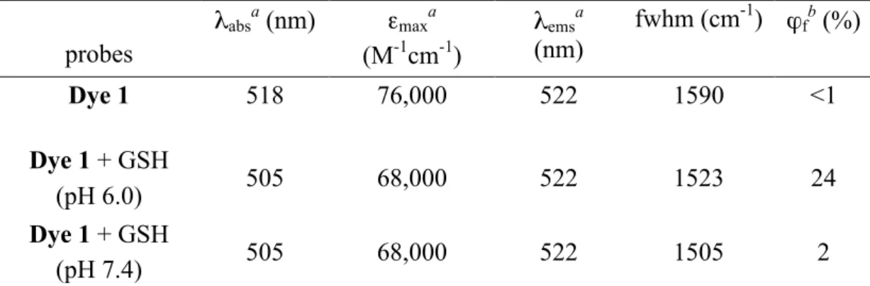 Table 2. Selected photophysical parameters for the (Dye 1) and its conjugate adduct. 