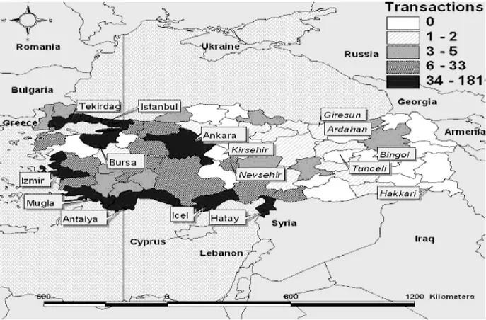 Fig. 3. The distribution of cumulative investment of FDI in Turkey through 1995 (source: GDFI’s Foreign Investment Report (1996))