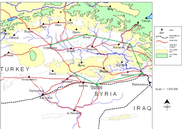 Figure 3: Modern towns and cities in the Upper Tigris Basin (Comfort, 2008a: Fig. 1) 