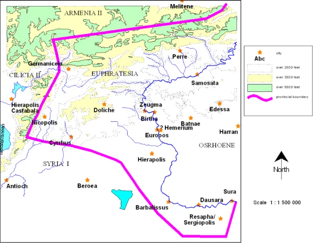 Figure 6: Roman provinces of Euphratesia and Osrhoene between 363 and 600          (Comfort, 2008: 26a) 