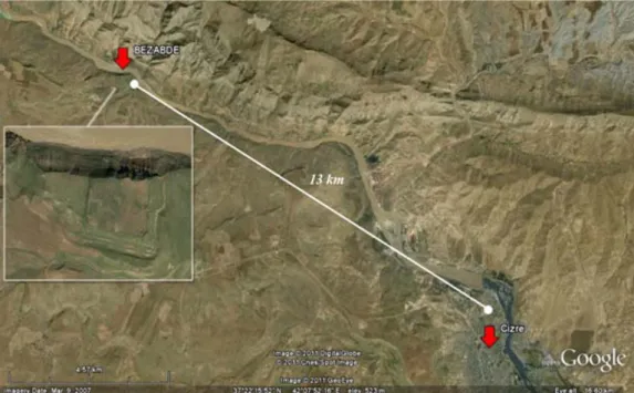 Figure 19: An aerial photo showing the location of Eski Hendek (Bezabde?)         (Çevik, 2011: Fig