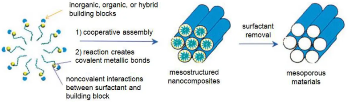 Figure 2.5: Template based synthesis of mesoporous silica from alkoxide monomers.