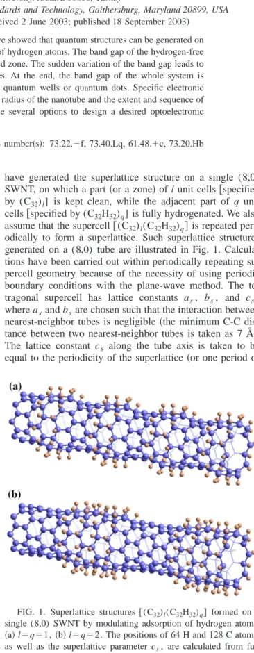 FIG. 1. Superlattice structures 关(C 32 ) l (C 32 H 32 ) q 兴 formed on a single (8,0) SWNT by modulating adsorption of hydrogen atoms.