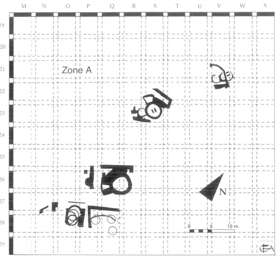 Fig. 1  :  Plan  masse de la zone A (dessin J.-F. Bernard). 