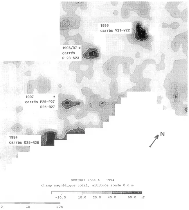 Fig. 2 :  Carte des anomalies magnétiques de la zone A (A. Hesse). 