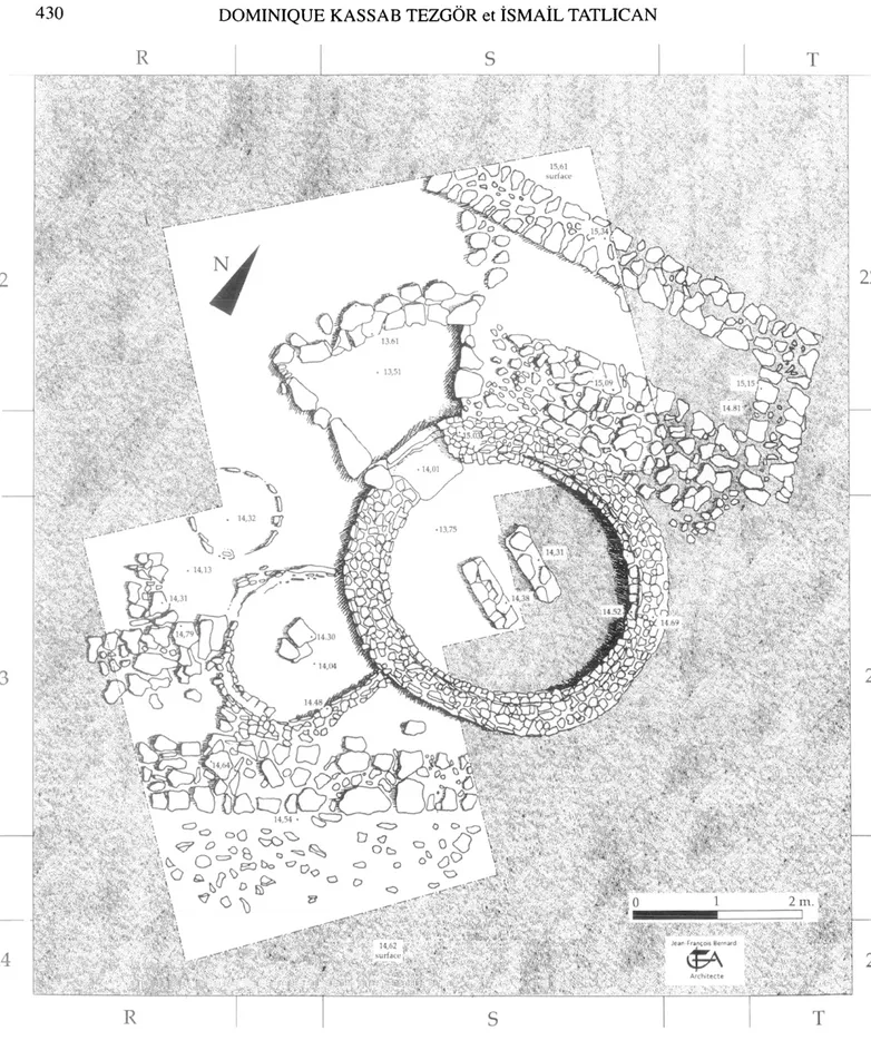 Fig. 11  :  Plan des fours 1  et 2 des carrés  S 22-S 23 (dessin P. Lebouteiller, J.-F
