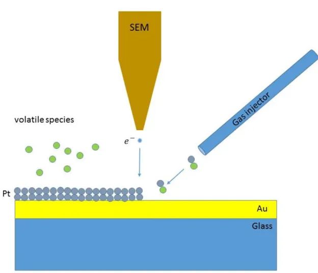 Figure  4.3  Schematic  illustration  of  electron  induced  deposition  of  Pt  on  Au