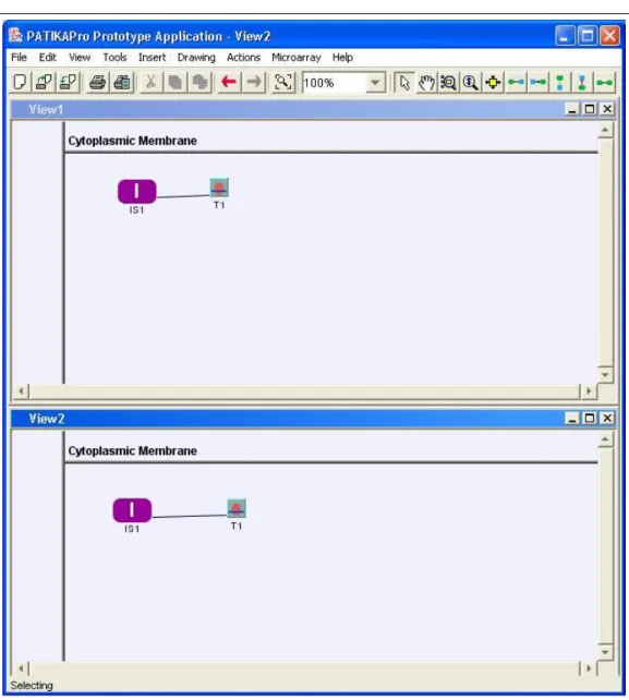 Figure 4.7: Incomplete state IS1, simple transition T1 and a substrate edge between them are created and propagated to all views.