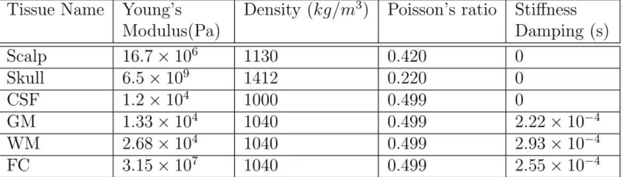 Table 2.1: Material properties of the segmented parts of the brain