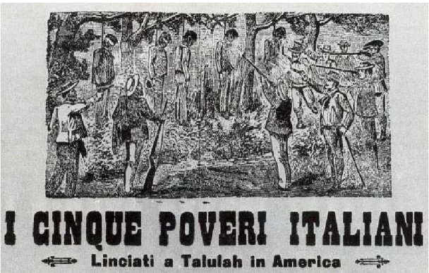 Figure 5.3  FIVE POOR ITALIANS  Lynched in Talulah [sic] in America  