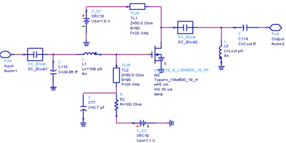Figure 3.8: The schematic of the test circuit for common source configuration.