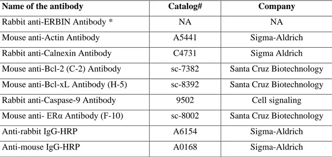 Table 2. 5. The list of antibodies used in the western blots 