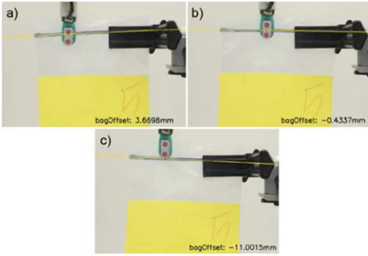 Fig. 5. Using image processing techniques, tactile sensor data were autonomously labeled according to a) “high,” b) “center,” and c) “low”