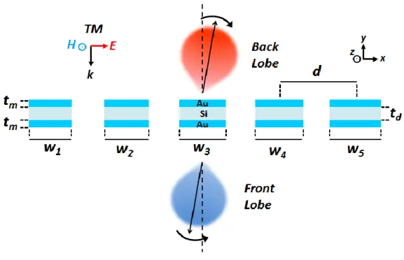 Figure 3.1 – The phased array antenna like configuration of MIM resonators having different  width values