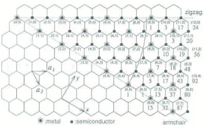 Figure 3.4: The 2D graphine sheet is shown along with the vector which specifies the chiral nanotube