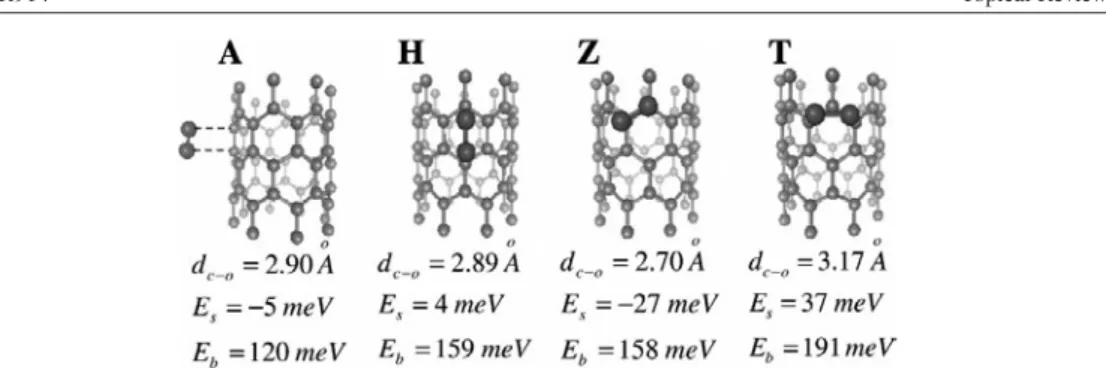Figure 8. A schematic illustration of the physisorption sites of O 2 molecules on the (8, 0) SWNT.