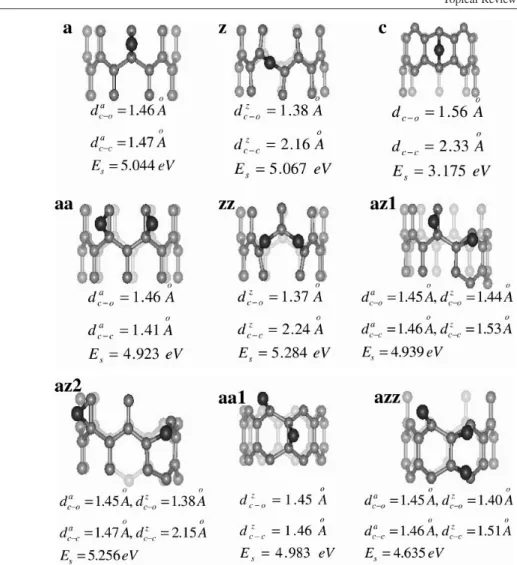 Figure 11. A schematic illustration of the various adsorption sites of atomic O on the (8, 0) SWNT.