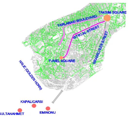 Figure 2. Neighbouring areas of İstiklal Street (University of Mimar Sinan, High School for Trades).