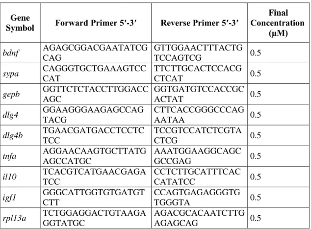 Table 2.6 Sequences and concentrations of primers used in the gene  expression analyses  