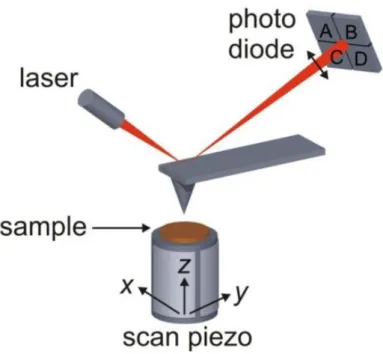 Figure 2.1 Simple schematic of AFM setup showing its basic operational principle [78]