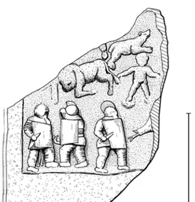 Fig. 2. The murmillo Peitheros: drawing by   B. Claasz Coockson after Robert 1949, Pl