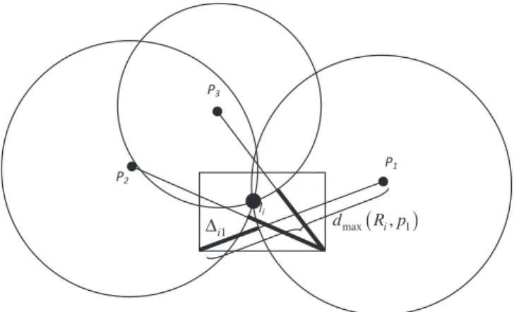 Fig. 2. Illustration of a partial collusion attack with three POIs in Hashem et al.’s protocol; thick lines show D ij .