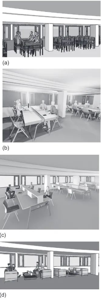 Fig. 1. The table conﬁgurations, showing (a) minimum (similar to the original layout);