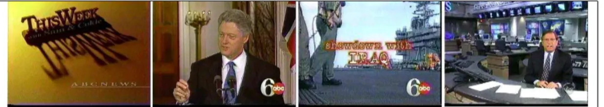Figure 1.2: Sample shots from news videos and the speech transcript texts aligned with those shots.
