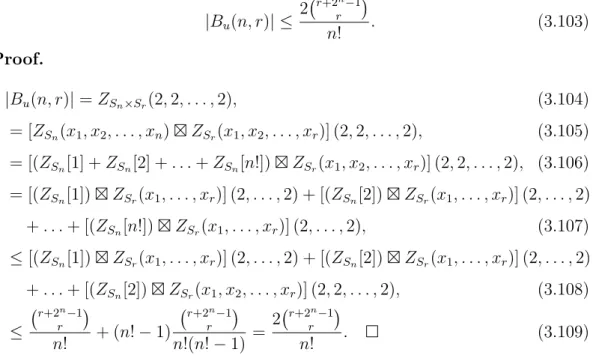 Table 3.1 lists ln |B u (n, r) | along with the natural logarithms of lower and upper bounds for 1  n < r  15.