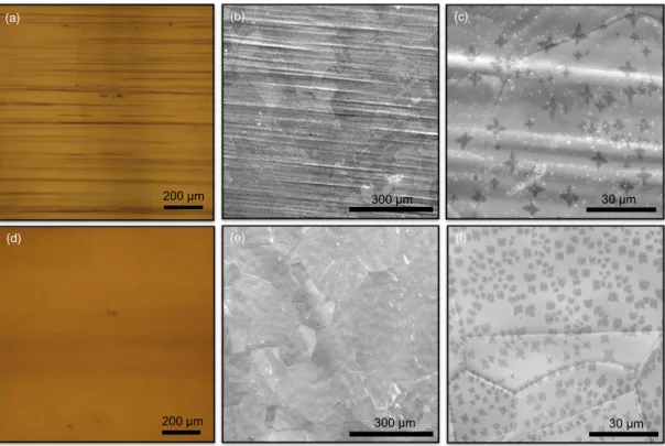 Figure  1.2:  Effects  of  copper  surface  morphology  to  graphene  growth. (a)  Optical microscope image of rough copper foil (Alfa Aesar foil (item #13382))