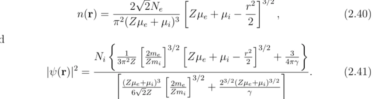 Figure 2.8 shows the density distributions for electrons and ions for N e = N i = 10 4 and coupling parameter γ = 10 8 