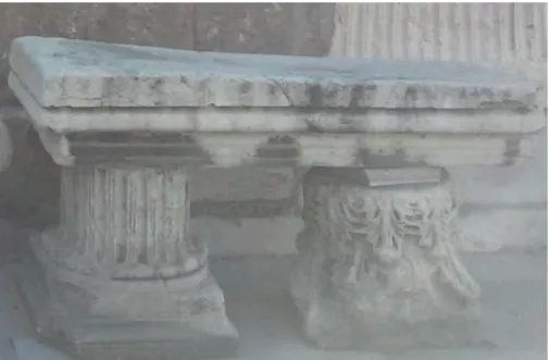 Figure 1. “Hellenistic-style” fluted capital spoliated at the Aslanhane mosque,  upside-down (left)