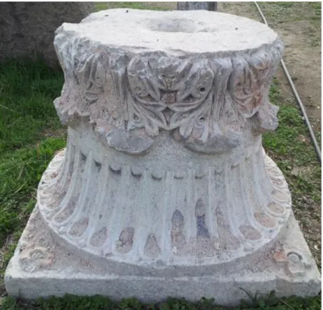 Figure 5. “Anatolian composite” column capital on display in the Roman Bath  Museum, upside-down