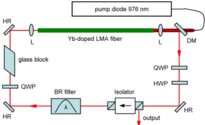 Fig. 1. (Color online) Schematic set-up. L, lens; DM, dichroic mirror; HR, high reflection mirror; QWP and HWP, quarter- and half-wave plate; BR filter, birefringent filter.