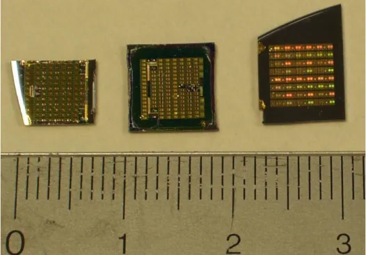 Figure 3.1: Photographs of some samples with fabricated photodetectors on  them. 