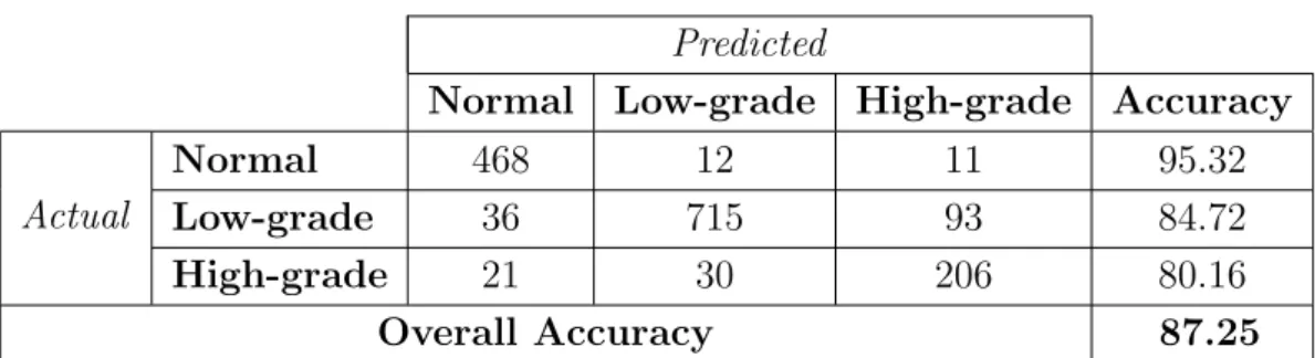 Table 4.12: The confusion matrix and the accuracies obtained by the co- co-occurrence matrix features when the TypelessApproach is used.