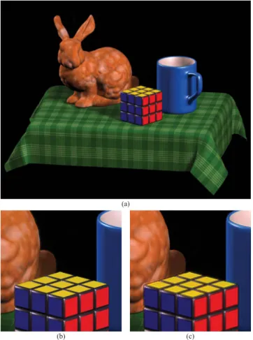 Fig. 13. Numerical reconstruction (a) from the CPU computed full-parallax optical field and (b) from the CPU-computed reduced-occlusion optical field