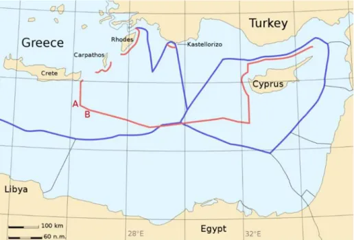 Figure 4 Comparison of Greek and Turkish EEZ Borders  Source: Pamir, 2019 