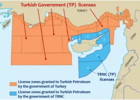 Figure 7 The Exploration Licenses Granted to TPAO by the Turkish Government and TRNC Government  Source: Pamir, 2019 