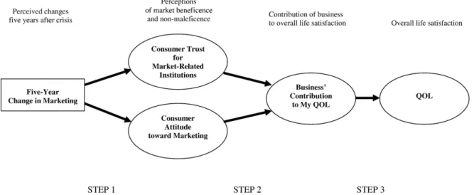 Fig. 1 depicts a proposed three-step ﬂow model. Developing country consumers' attitude toward the ﬁve-year change in marketing represents the impact of such changes in the mind of the consumer.