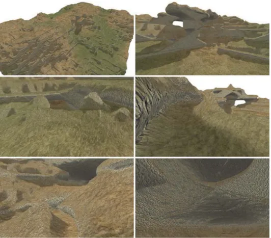 Figure 12. Still frames from the visualization of a terrain with volumetric features.