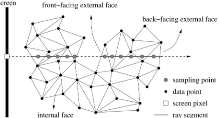 Fig. 1. Ray-casting-based DVR of unstructured grids with midpoint sampling.