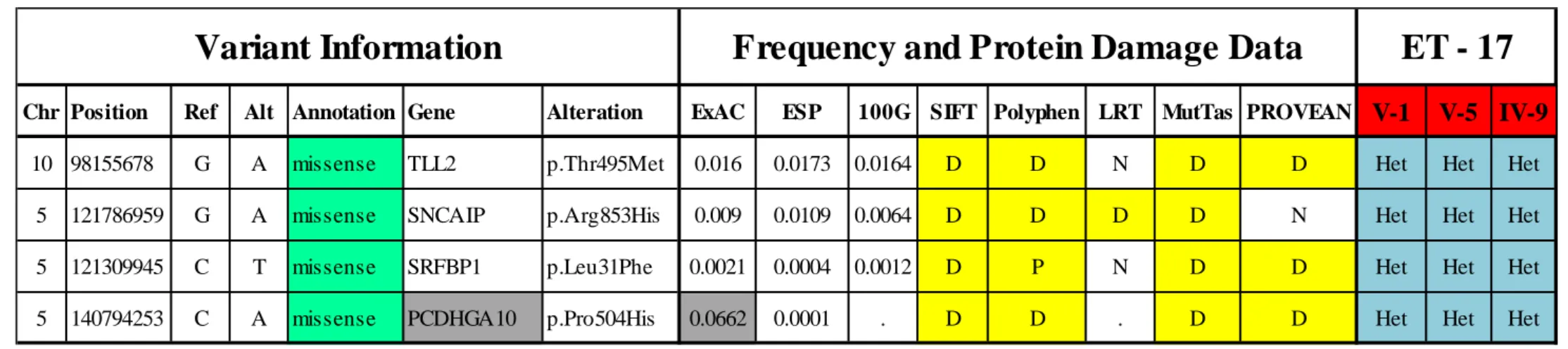 Table 4 List of prioritized variants that were heterozygous for the proband of family ET-17