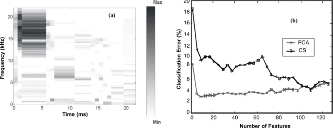 Figure 7. (a)The t-f features selected for separation of cracked hazelnuts from undamaged nuts
