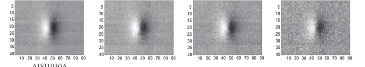 Fig. 7. Images with additive Gaussian white noise having zero means and the variances of 2  10 6 , 5  10 6 , 9  10 6 ve 3  10 5 from left to right respectively.