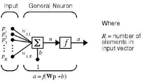 Figure 3.2: The neuron model used in the feedforward network. ©MATLAB