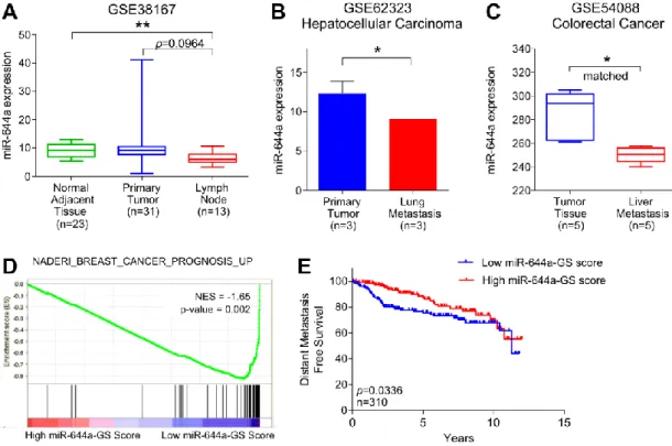Figure 4.10: miR-644a expression is lower in metastases and correlates with metastasis-free  survival