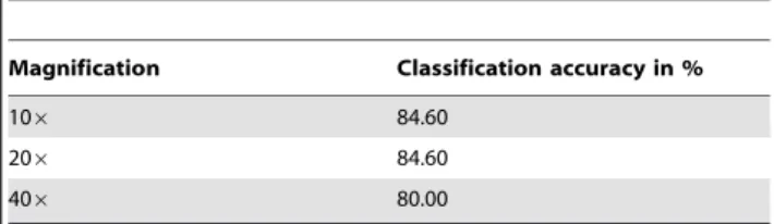 Table 7. Classification accuracies for variance values only.